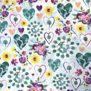 Mother Nature Earth Heart Trees Floral Cotton Fabric Print - 1/2 Yard - Roses